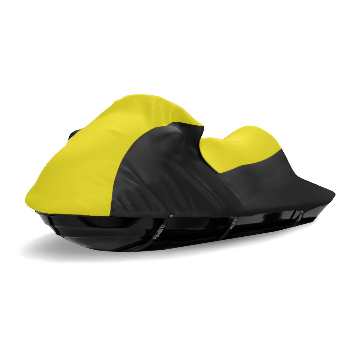 AllGuard Weatherproof Shield jet ski cover in Yellow / Black, fitted over a personal watercraft